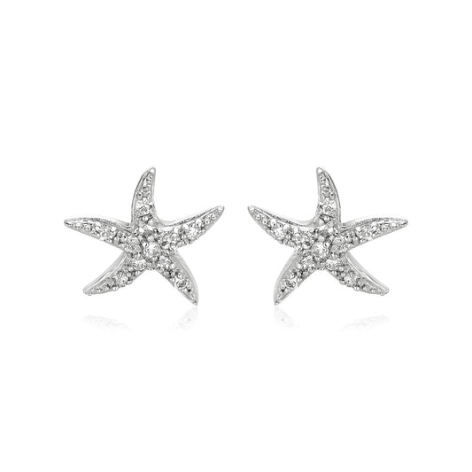 Sterling Silver Starfish Earrings with Cubic Zirconias